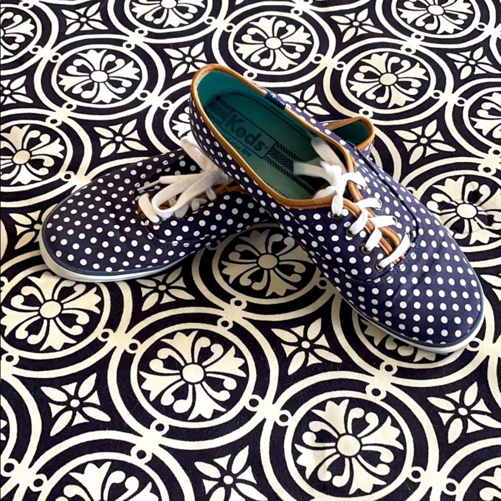 Kate Spade Keds Navy Blue with White Polka Dots